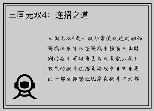 三国无双4：连招之道